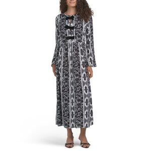 BEYOND BY VERA BLACK MULTI Velvet Bow Printed Maxi Dress